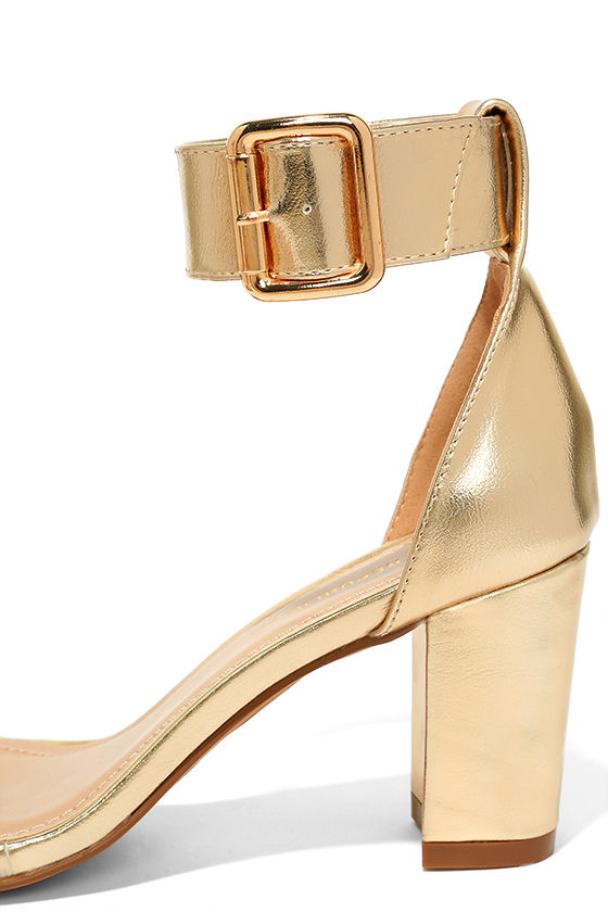 ankle strap gold heels