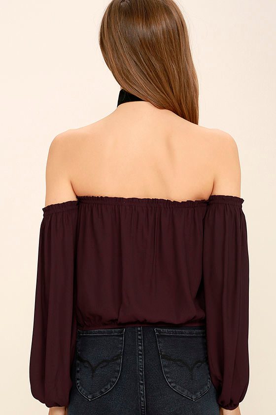Chic Plum Purple Top OffTheShoulder Top Long Sleeve Top Crop