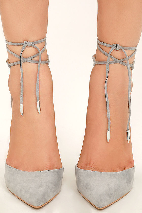 grey suede lace up heels