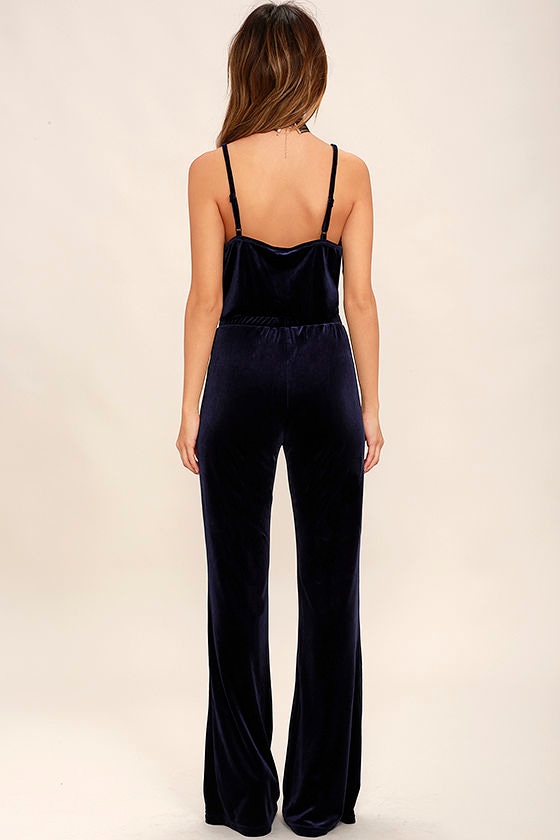 BB Dakota Pearson Navy Blue Velvet Jumpsuit WideLeg Jumpsuit 75.00