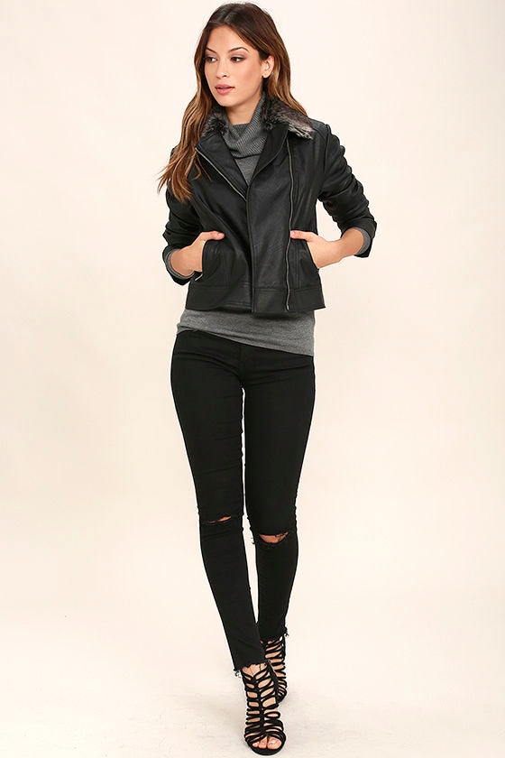 Jack By Bb Dakota Leonce Black Vegan Leather Jacket Faux Fur Jack By Bb Dakota Leonce Black Vegan Leather Jacket