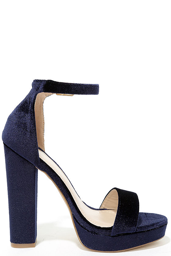 Sexy Blue Velvet Heels - Velvet Platform Heels - Ankle Strap Heels - $36.00