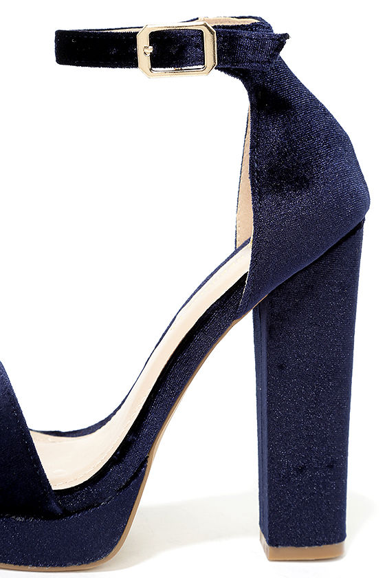 Sexy Blue Velvet Heels - Velvet Platform Heels - Ankle Strap Heels - $36.00