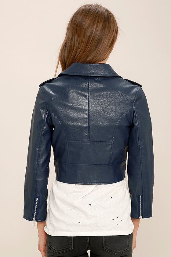 Blue Vegan Leather Jacket