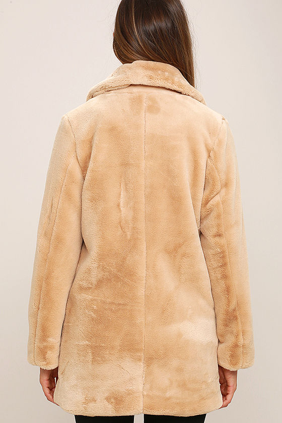 Chic Beige Coat - Faux Fur Coat - Overcoat - $138.00
