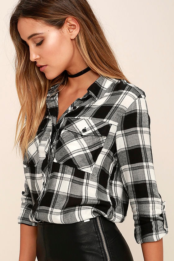Cozy Black and White Plaid Top - Button-Up Top - Flannel Top - $48.00