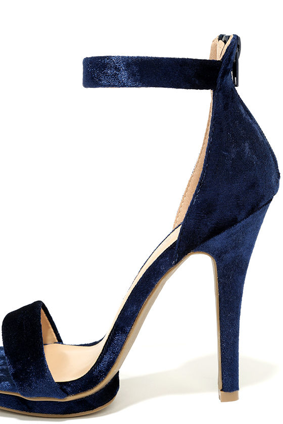 Sexy Navy Blue Heels - Velvet Heels - Ankle Strap Heels - $26.00