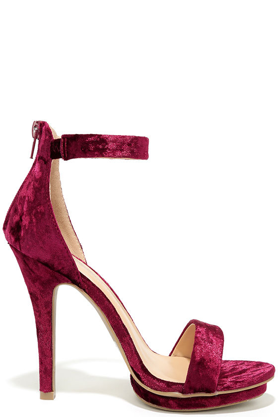 Sexy Burgundy Heels - Velvet Heels - Ankle Strap Heels - $26.00