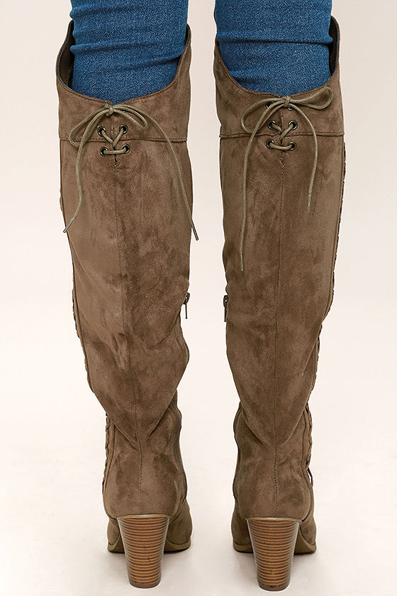 taupe knee high boots no heel