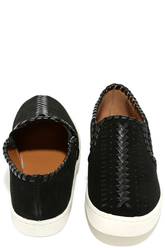 Report Asyun Sneakers - Black Slip-On Sneakers - Leather Sneakers - $79.00