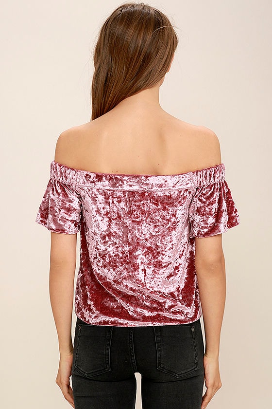 Lovely Mauve Pink Top - Crushed Velvet Top - Off-the-Shoulder Top - $31.00