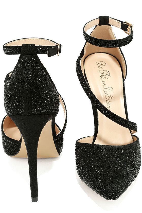 Stunning Black Rhinestone Heels Black Ankle Strap Heels Rhinestone