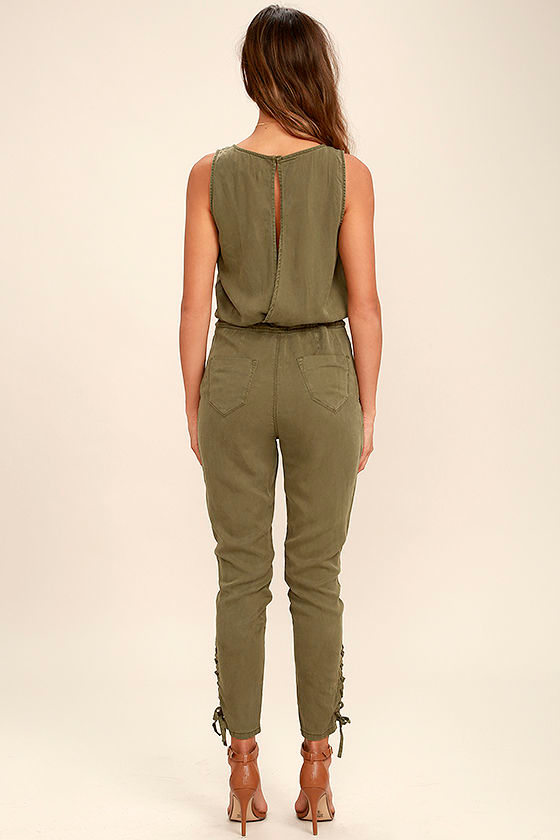 Cool Olive Green Jumpsuit Sleeveless Jumpsuit 78.00