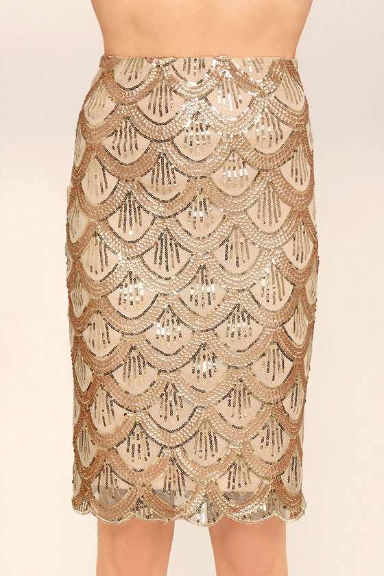 Stunning Gold Skirt - Sequin Skirt - Midi Skirt - Bodycon Skirt - $48.00