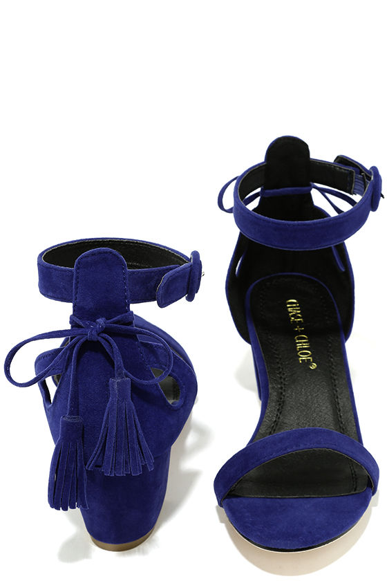 Cute Royal Blue Heels - Vegan Suede Heels - Ankle Strap Heels - $29.00