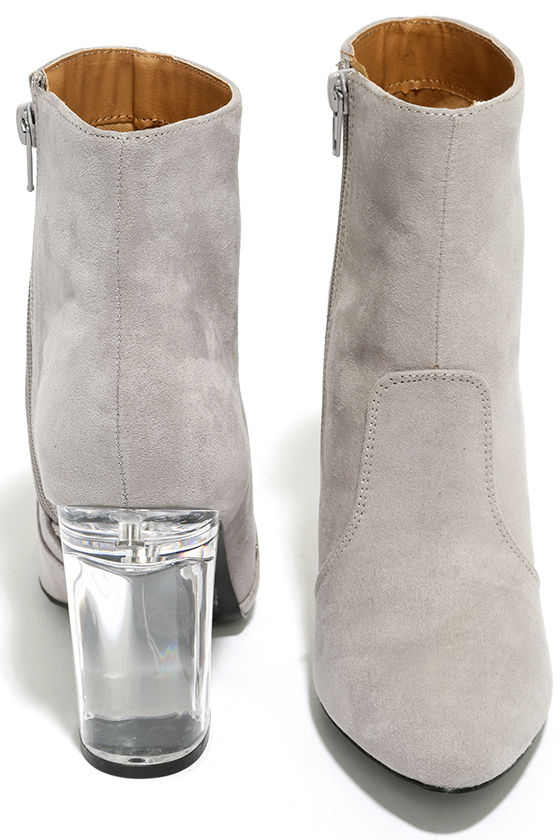 low heel gray booties