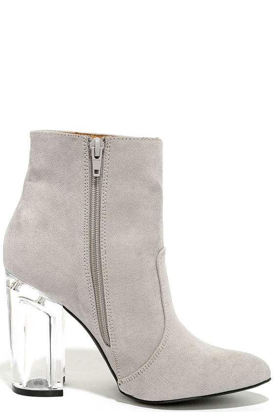low heel gray booties