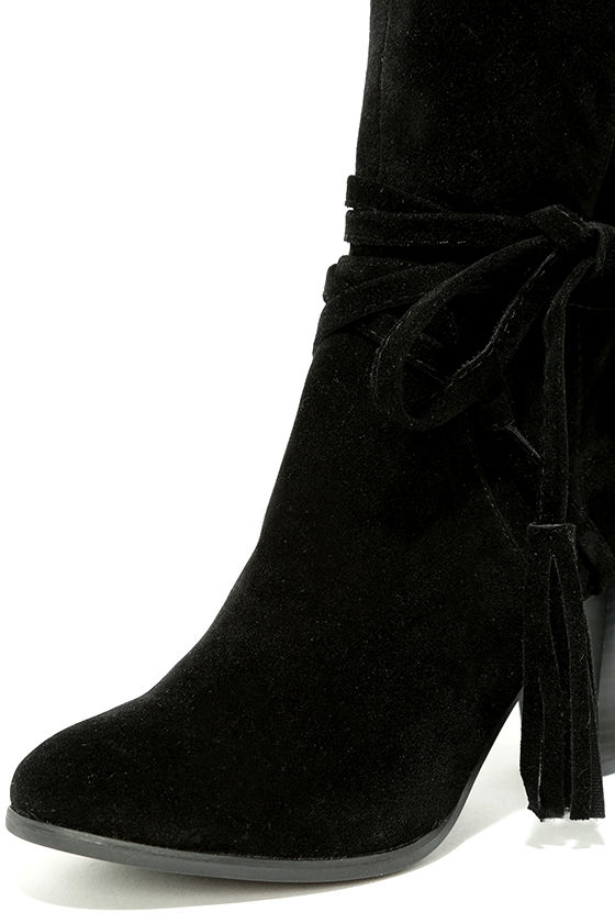 black suede high heel booties