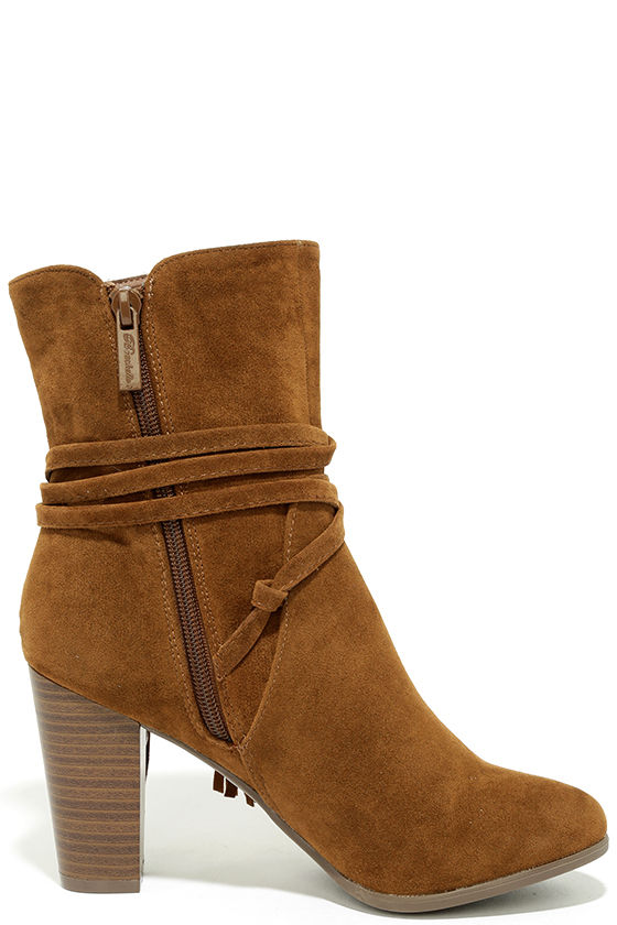 tan high heel ankle booties