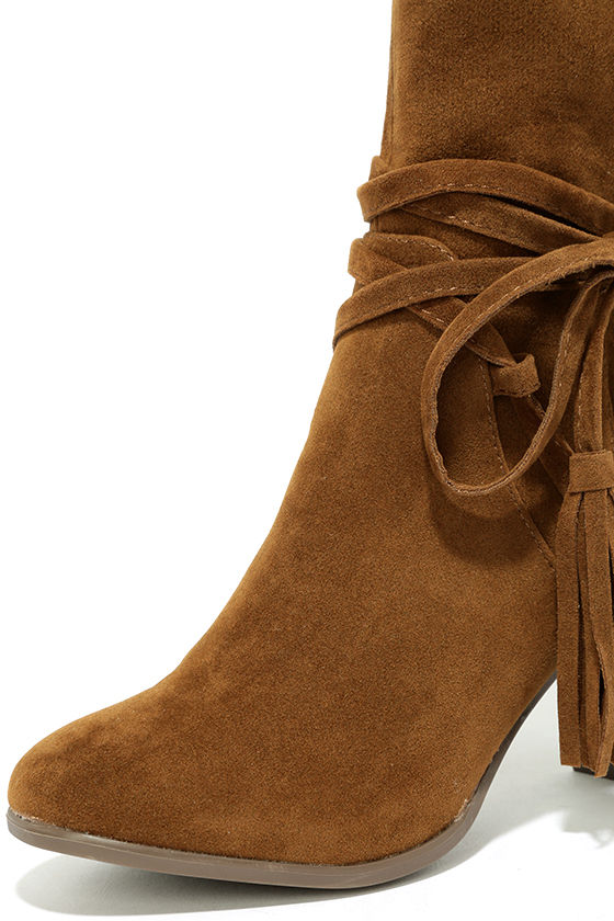 tan high heel ankle booties