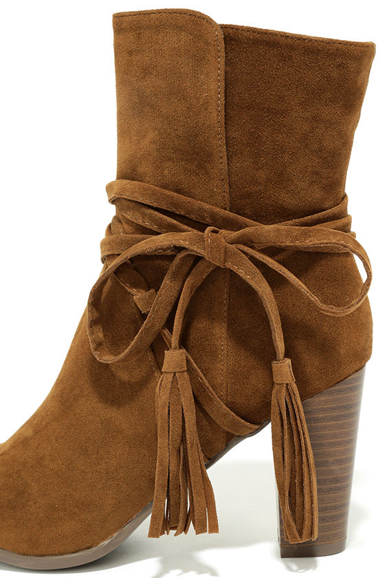 tan high heel ankle booties