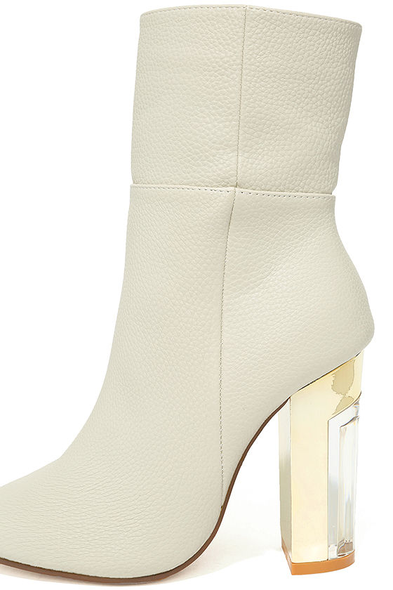 Chic OffWhite MidCalf Boots High Heel Boots Lucite Boots 48.00