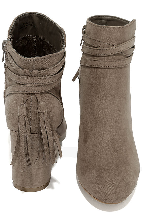 Chic Taupe Booties - Ankle Booties - Vegan Suede Booties - $45.00