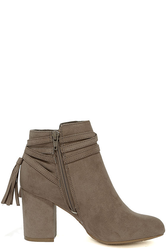 Chic Taupe Booties - Ankle Booties - Vegan Suede Booties - $45.00