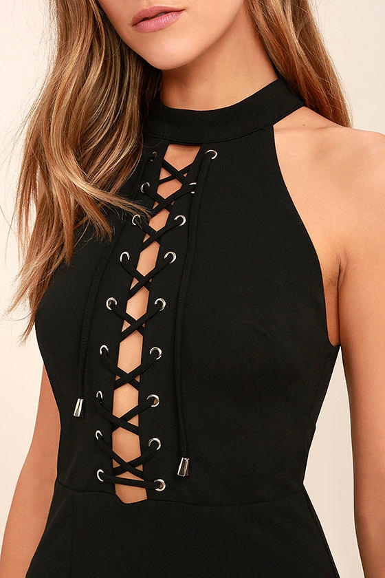 Download Sexy Black Dress - Lace-Up Dress - Bodycon Dress - Midi ...
