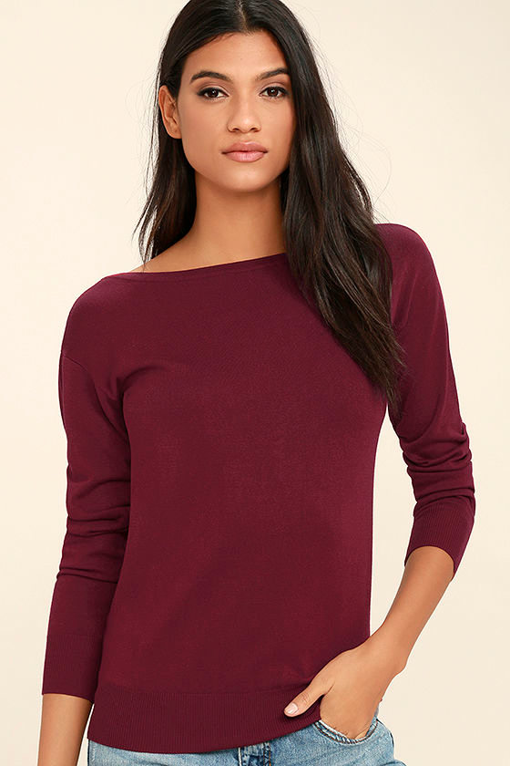 Stylish Wine Red Sweater Backless Sweater Lightweight Sweater 42.00