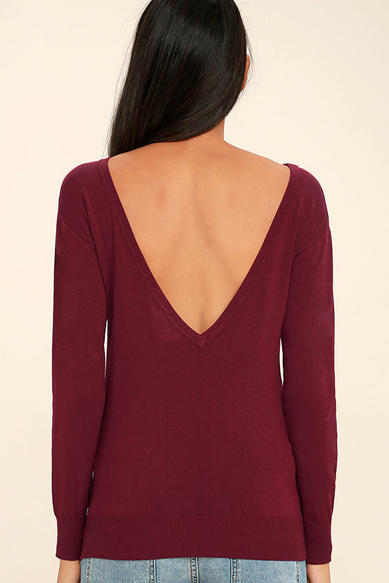 Stylish Wine Red Sweater Backless Sweater Lightweight Sweater 42.00