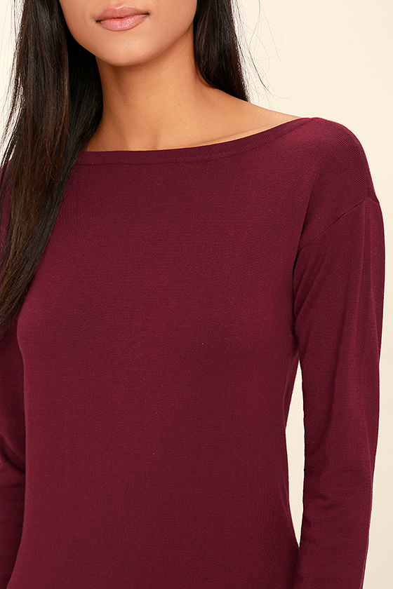 Stylish Wine Red Sweater Backless Sweater Lightweight Sweater 42.00