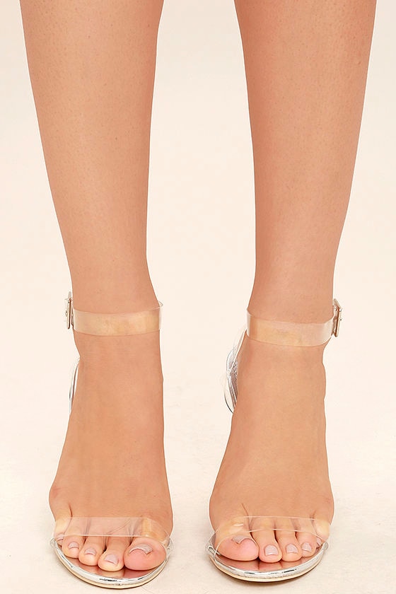 square toe clear strap heels
