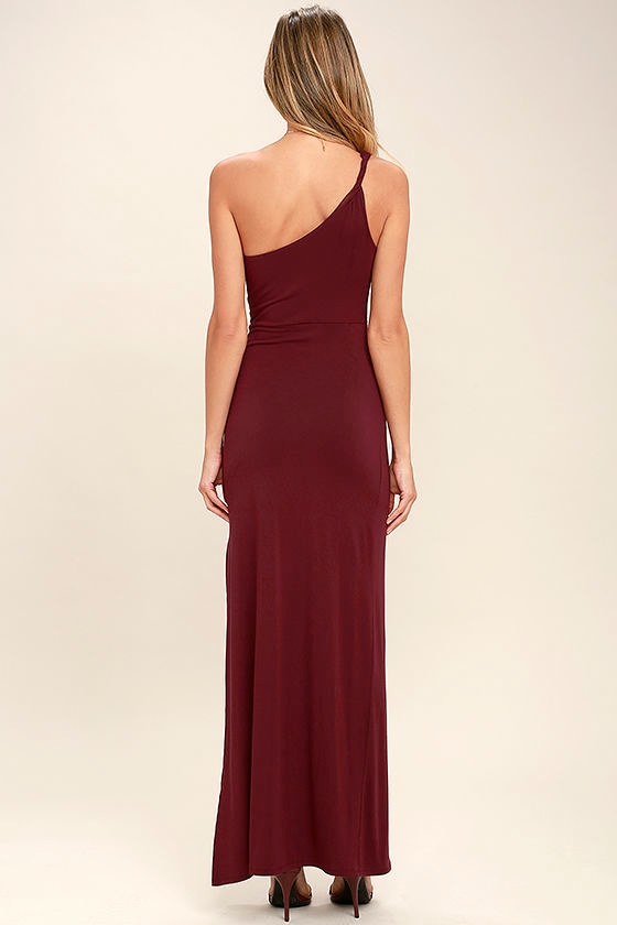 Wine Red Dress - Maxi Dress - One Shoulder Dress - $54.00