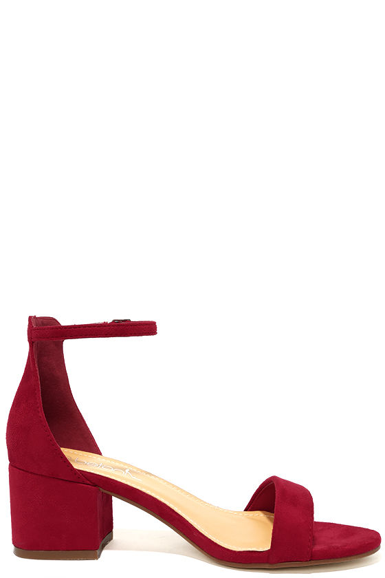 lace up chunky heels red