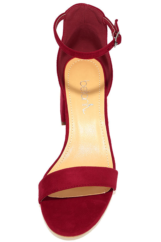 red ankle strap open toe heels