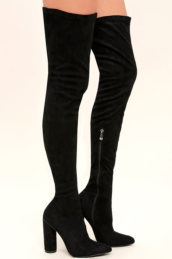 Sexy Black Thigh High Boots - Vegan Suede Thigh High Boots - OTK Boots ...