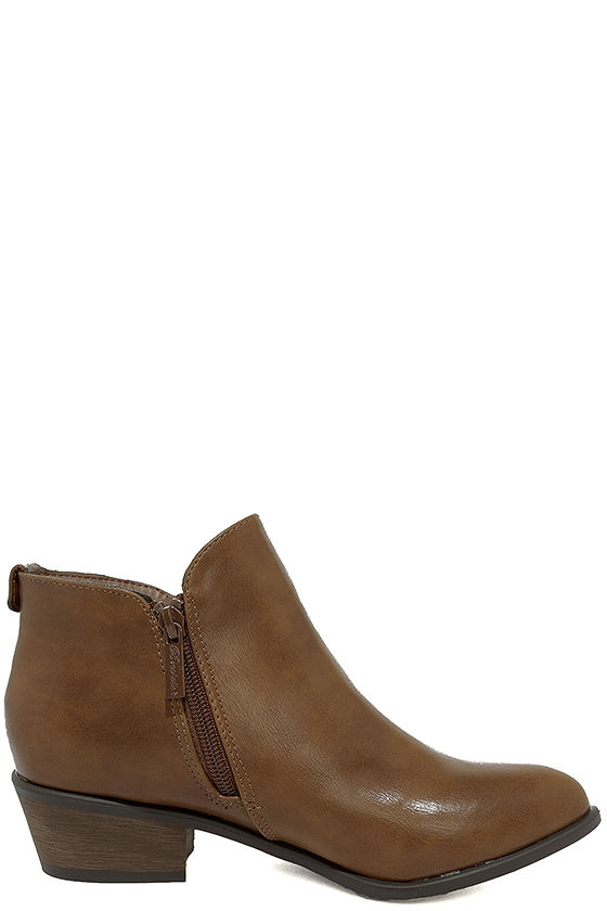 Cute Tan Ankle Booties - Vegan Leather Ankle Booties - $32.00