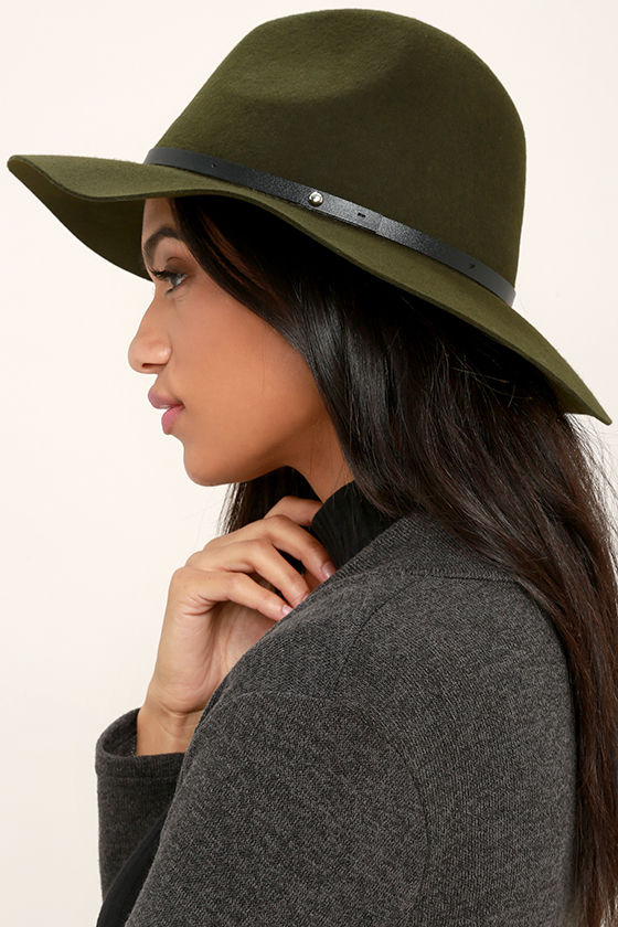Chic Olive Green Fedora Felted Wool Fedora Floppy Fedora 32.00
