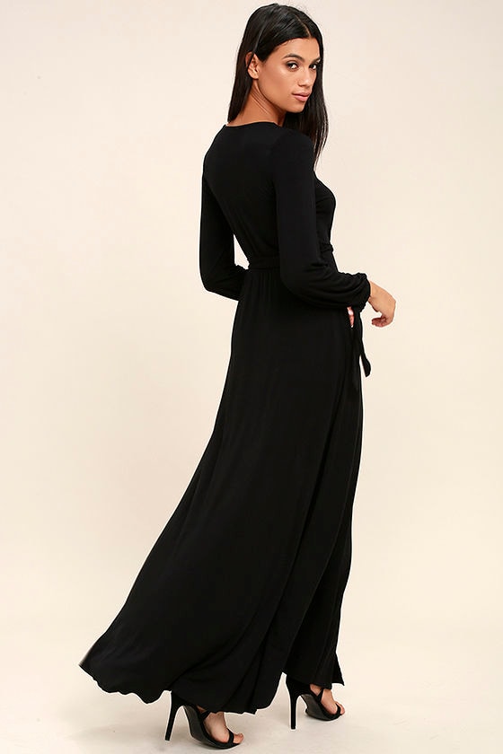 Lovely Black Dress - Maxi Dress - Long Sleeve Maxi Dress - $68.00