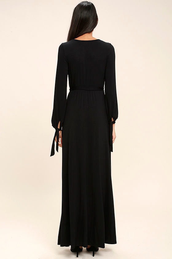 Lovely Black Dress - Maxi Dress - Long Sleeve Maxi Dress - $68.00