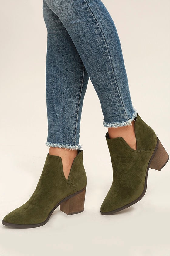 olive green flat booties