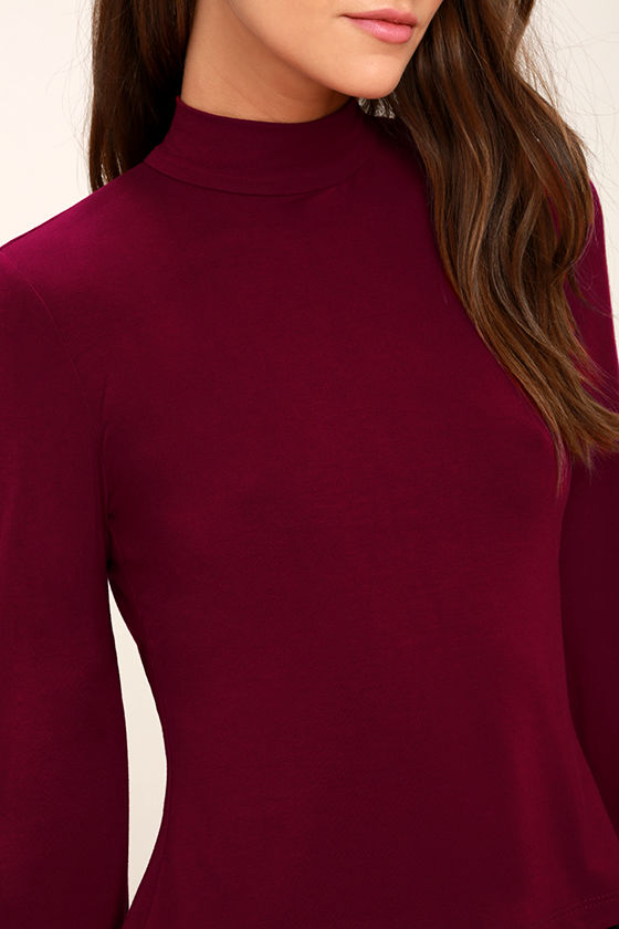 Chic Wine Red Top - Long Sleeve Top - Mock Neck Top - Backless Top - $34.00