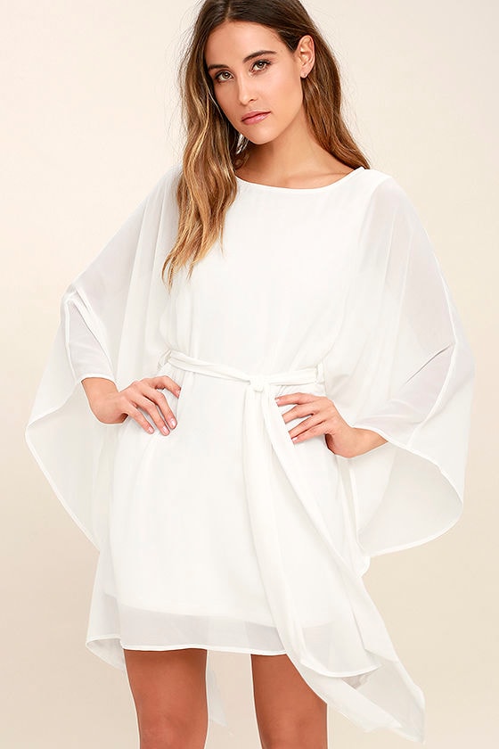 Lovely White Dress - Kaftan Dress - Belted Dress - $57.00