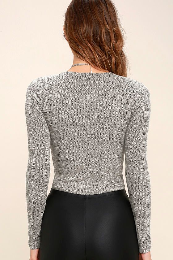 Sexy Grey Bodysuit Long Sleeve Bodysuit VNeck Bodysuit 31.00