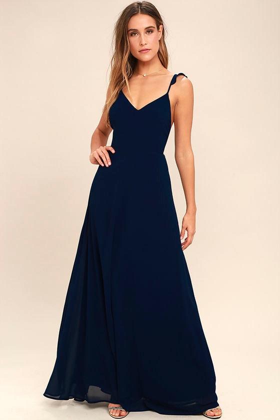 Lovely Navy Blue Dress - Maxi Dress - Sleeveless Dress - Bridesmaid ...
