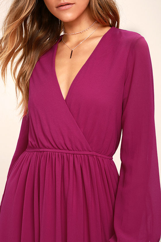 Lovely Magenta Dress Maxi Dress Long Sleeve Dress 78.00