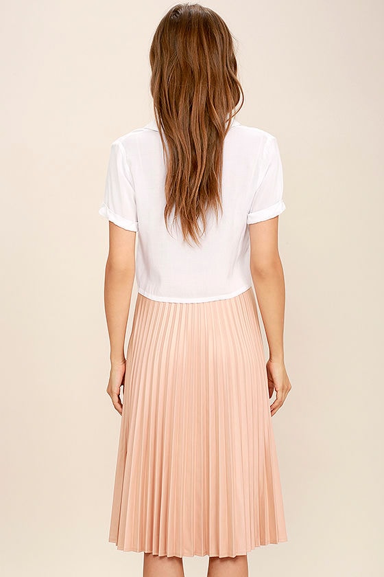 Blush Pink Skirt - Midi Skirt - High-Waisted Skirt - Pleated Skirt - $48.00