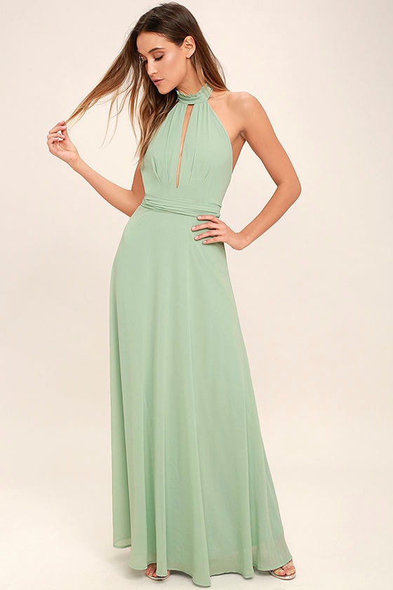 Stunning Sage Green  Maxi  Dress  Halter Maxi  Backless 