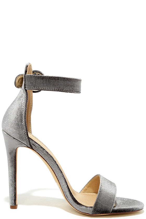 grey satin high heels